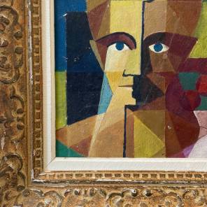  Oil on board, French Cubist Portrait. 